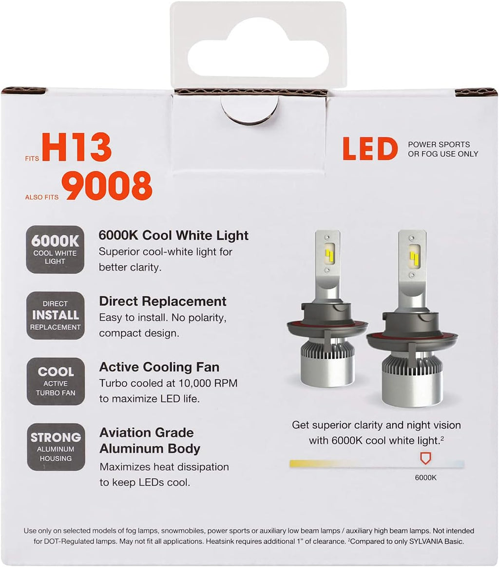 H13 6000K LED Headlight Replacement Bulbs, Cool White (2 Pack) P949