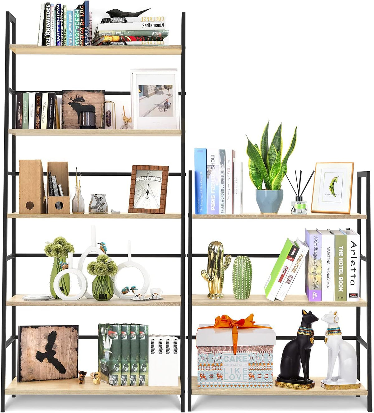 5-Tier Industrial Bookshelf with Metal Frame Y614167