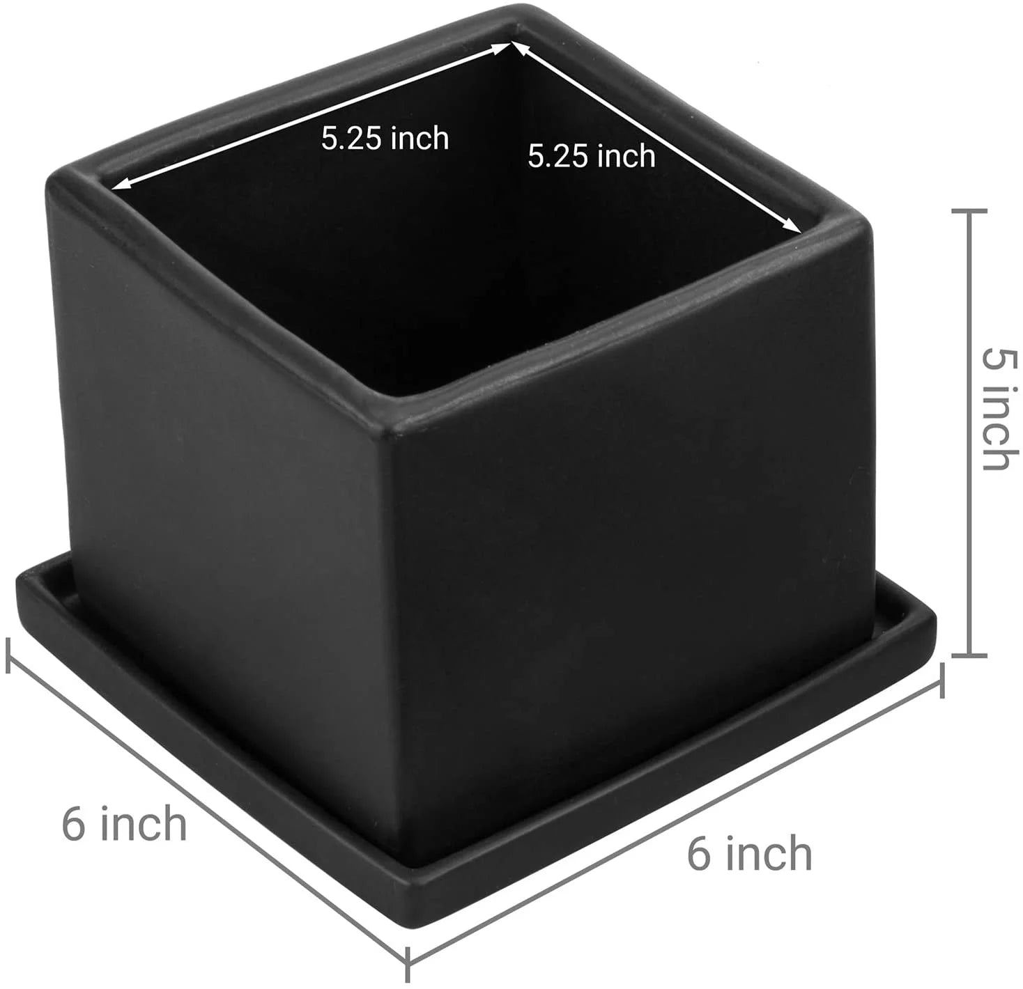 Set of 2 Matte Black Ceramic Planter Pots with Saucers G488