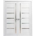 Solid French Double Doors 36 x 84 inches Nordic White with Frosted Glass Wood Solid Panel Frame Trims N640