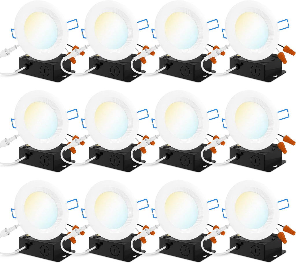 12 Pack 4 Inch Ultra Thin LED Recessed Ceiling Lights Selectable 2700K/3000K/3500K/4000K/5000K Dimmable 10W W313461