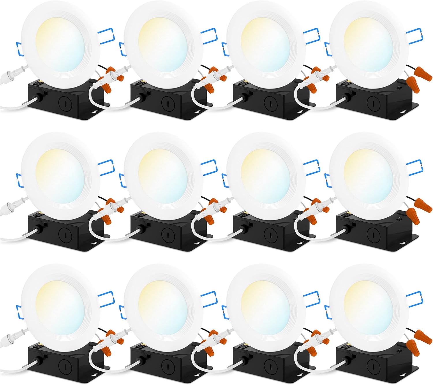 12 Pack 4 Inch Ultra Thin LED Recessed Ceiling Lights Selectable 2700K/3000K/3500K/4000K/5000K Dimmable 10W W313461
