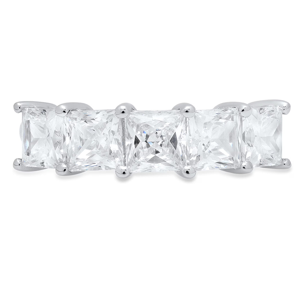 Princess Cut Genuine Cultured Diamond 18K White Gold Eternity Ring C648215