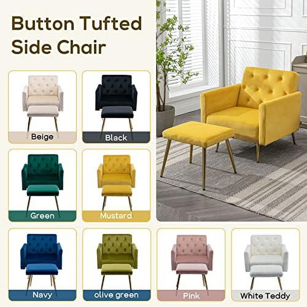 Olive Green Velvet Single Sofa Chair with Ottoman F502698