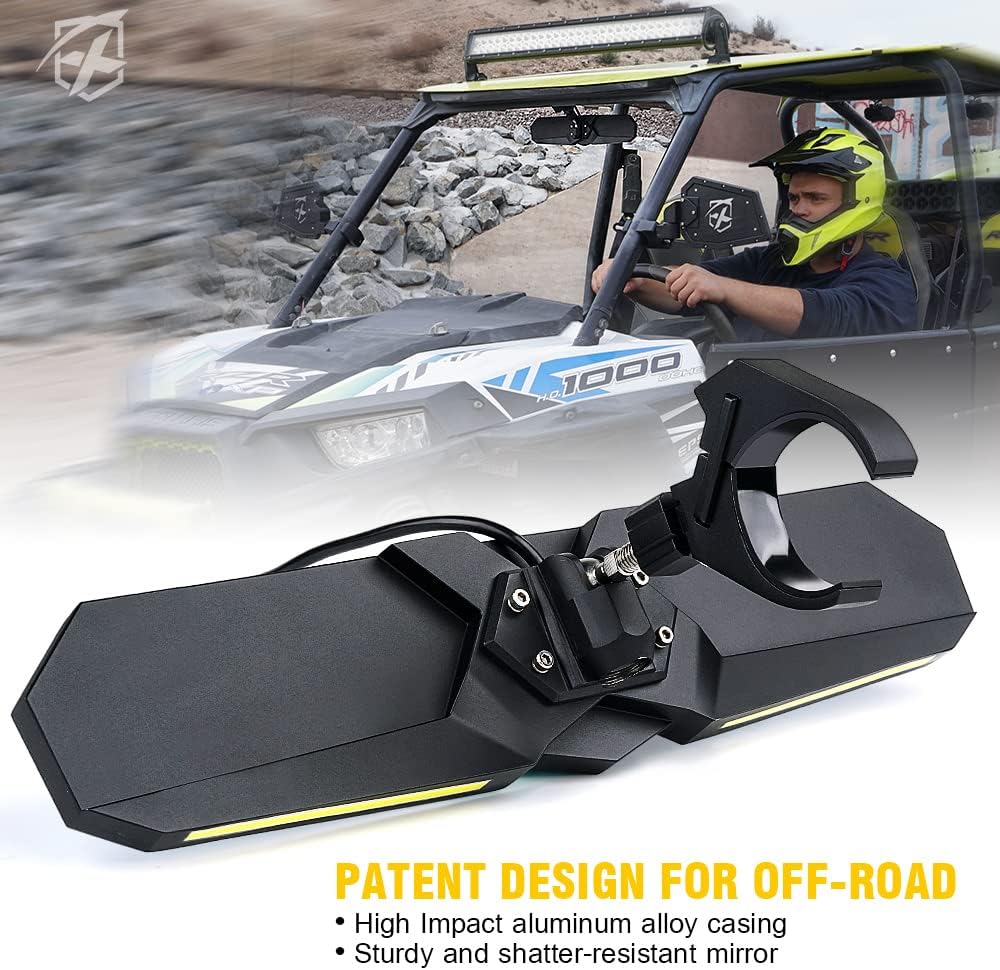 13 UTV Rearview Center Mirror with COB LED Interior Lights and Rocker Switch, Aluminum Rear View Mirrors E590654