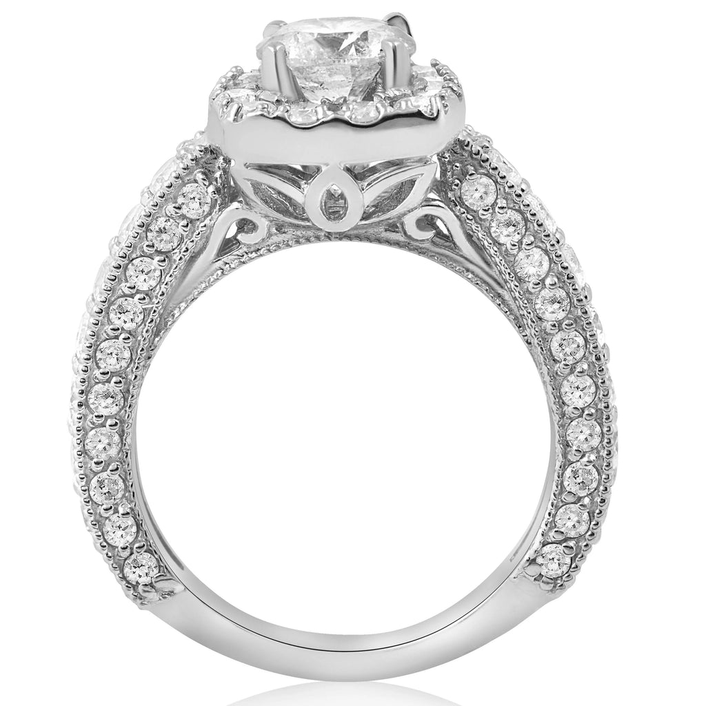 Vintage Cushion Halo Diamond Engagement Ring Pave White Gold R3502