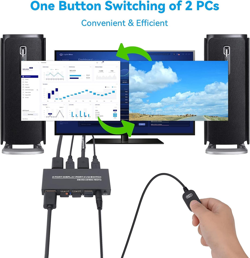 4K@60Hz DP KVM Switch with 2 DP Cable and 2 USB Cable H195873