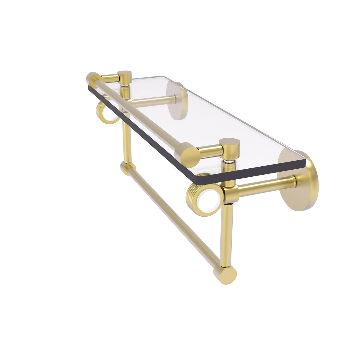 Glass Shelf with Gallery Rail and Towel Bar - Satin Brass / 16 inch U87224