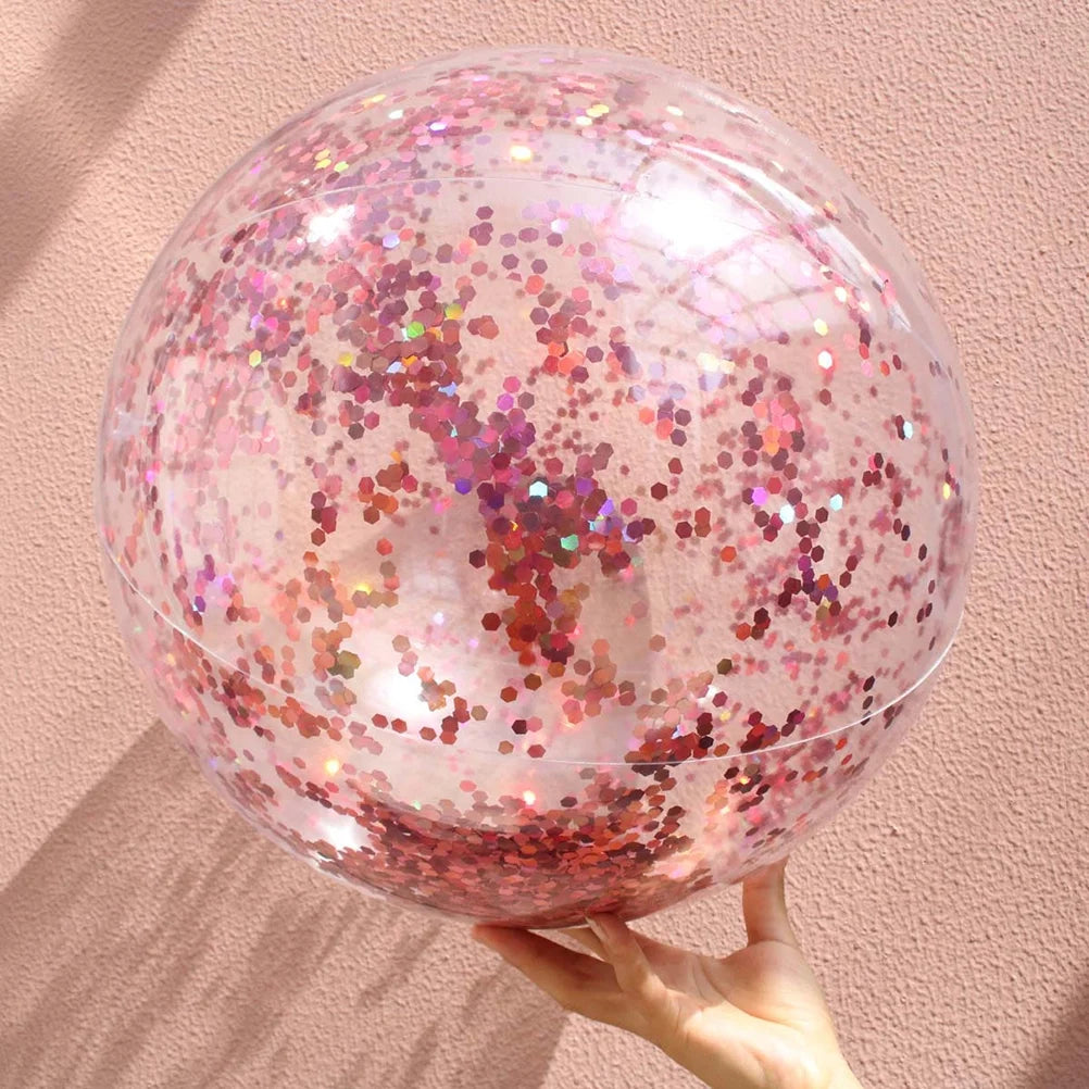 2pcs Glitter Sequin Beach Balls Round Transparent PVC Inflatable Ball Toys with Pumps E799632