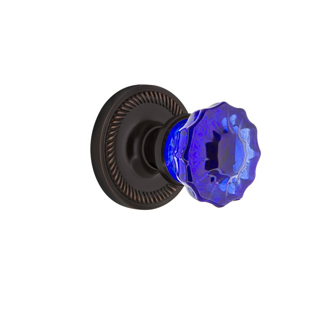 Crystal Cobalt Glass Passage Door Knob in Timeless Bronze V427