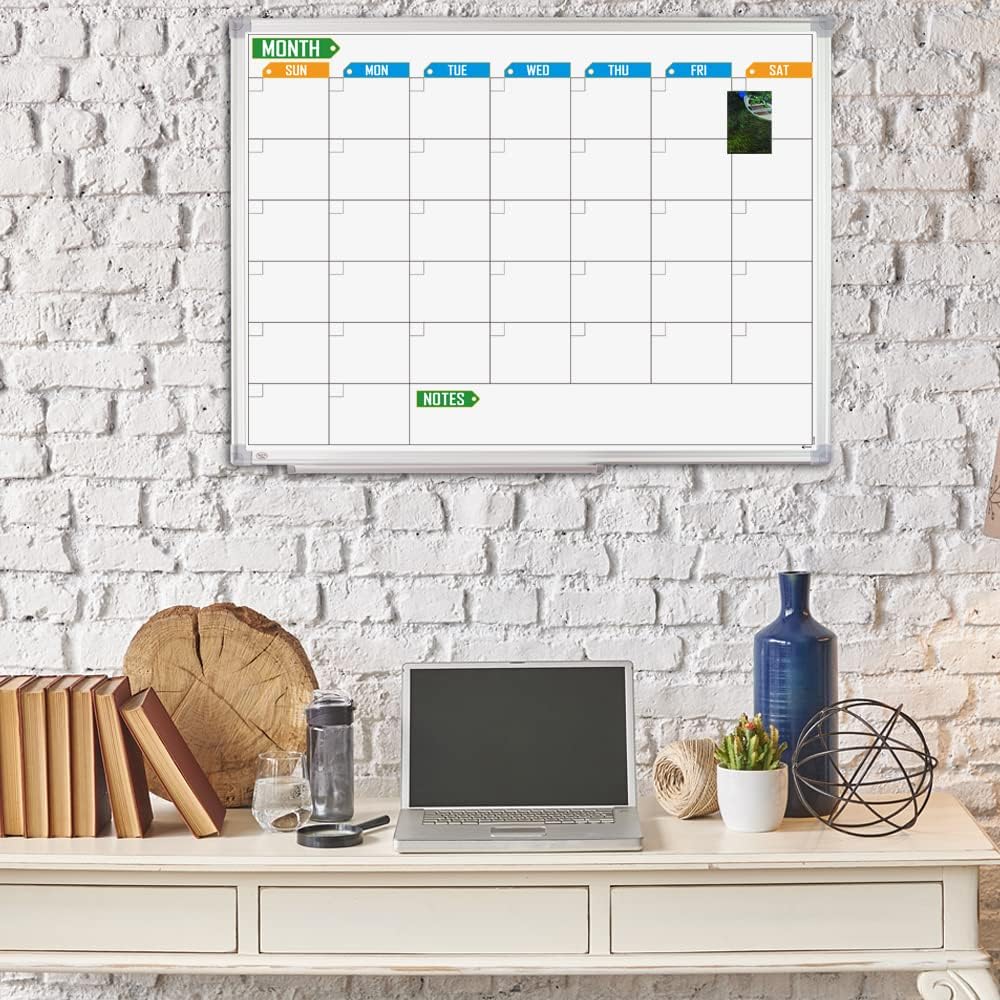 White Board Calendar Monthly 24 x 18 Wall-Mounted Aluminum Framed K5791