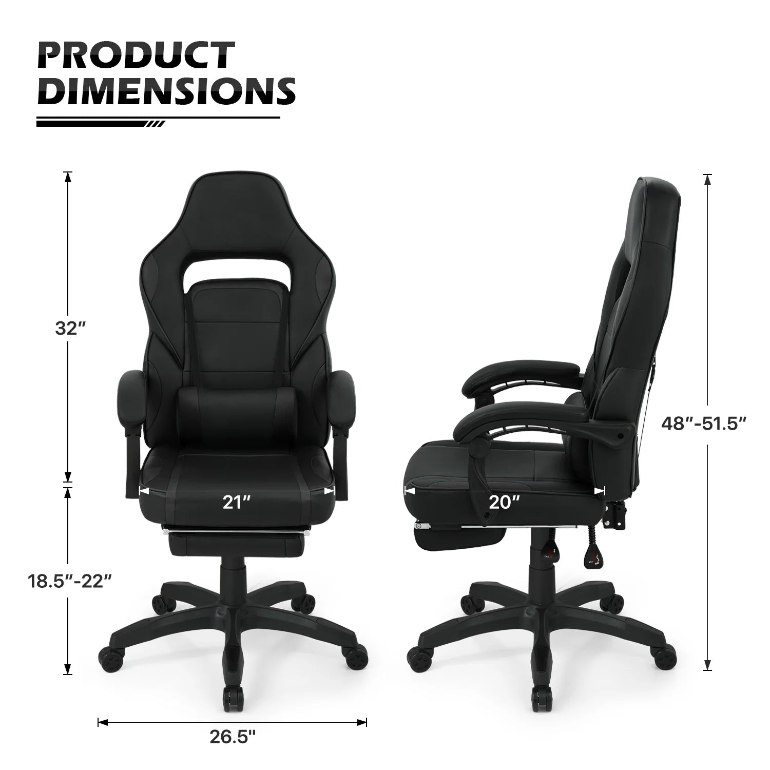 Black Ergonomic Gaming Chair with Detachable Pillow and Lumbar Support Z67169