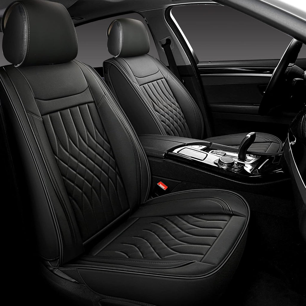Black and Red Leather Car Seat Covers 2 PCS Front F366931