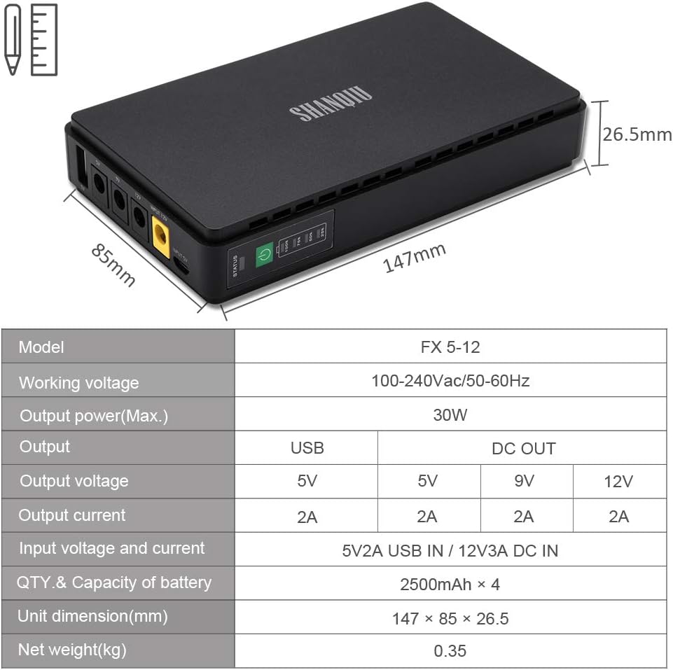 Mini UPS Battery Backup 20000mAh Uninterruptible Power Supply with Input DC Output USB 5V DC 5V 9V 12V 3A Q242455
