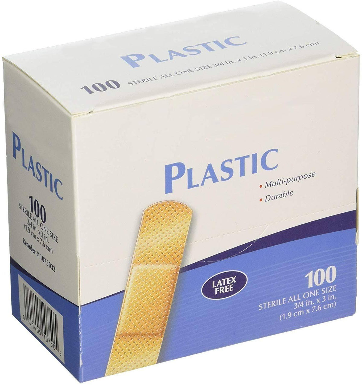 Adhesive Bandages, Case of 1200 Plastic Bandages 3/4x22 x 3x22, Sterile with Non-Adherent Pad D32922
