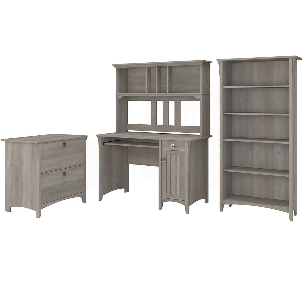 Grey Desk with Hutch, Lateral File Cabinet, and 5-Shelf Bookcase J8463