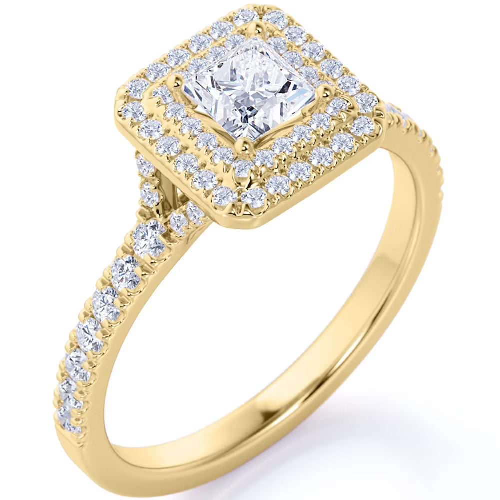 18K Yellow Gold over Silver Princess Cut Moissanite Engagement Ring D596