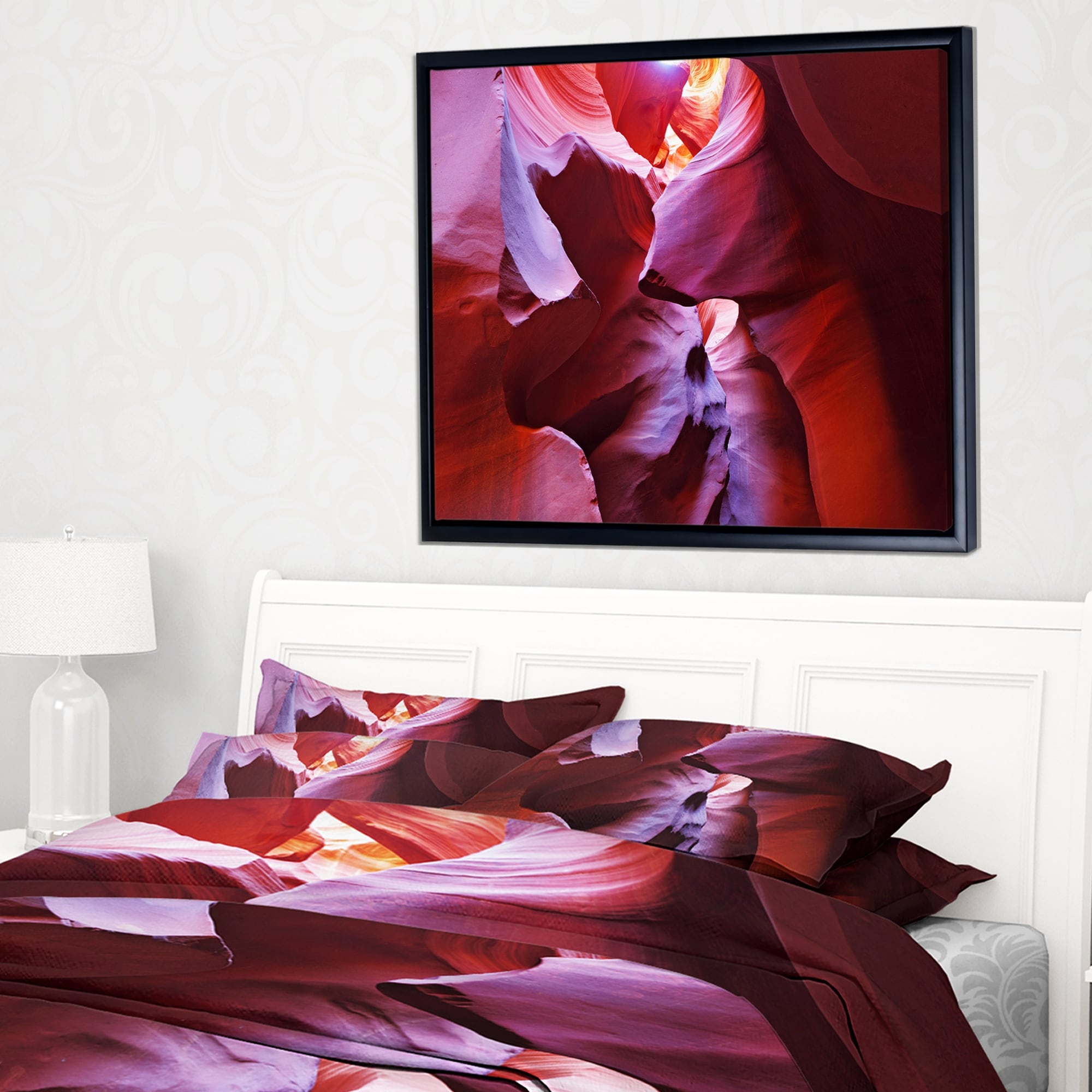 Purple Rays in Antelope Canyon Framed Canvas Print 40 in. x 30 in. S20779