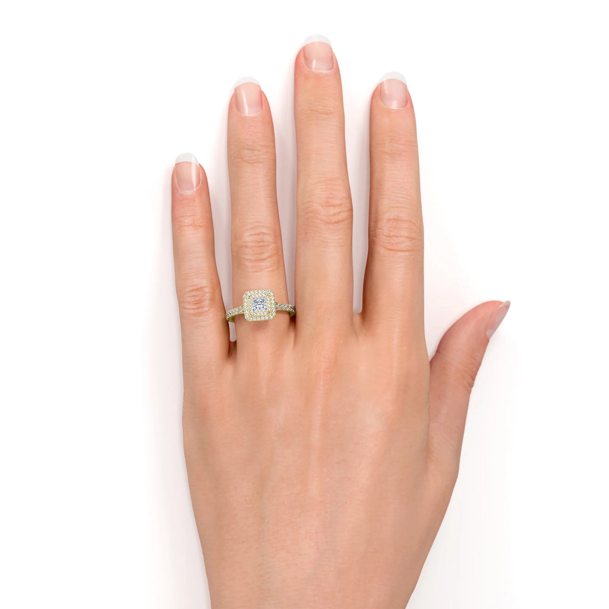 18K Yellow Gold over Silver Princess Cut Moissanite Engagement Ring D596
