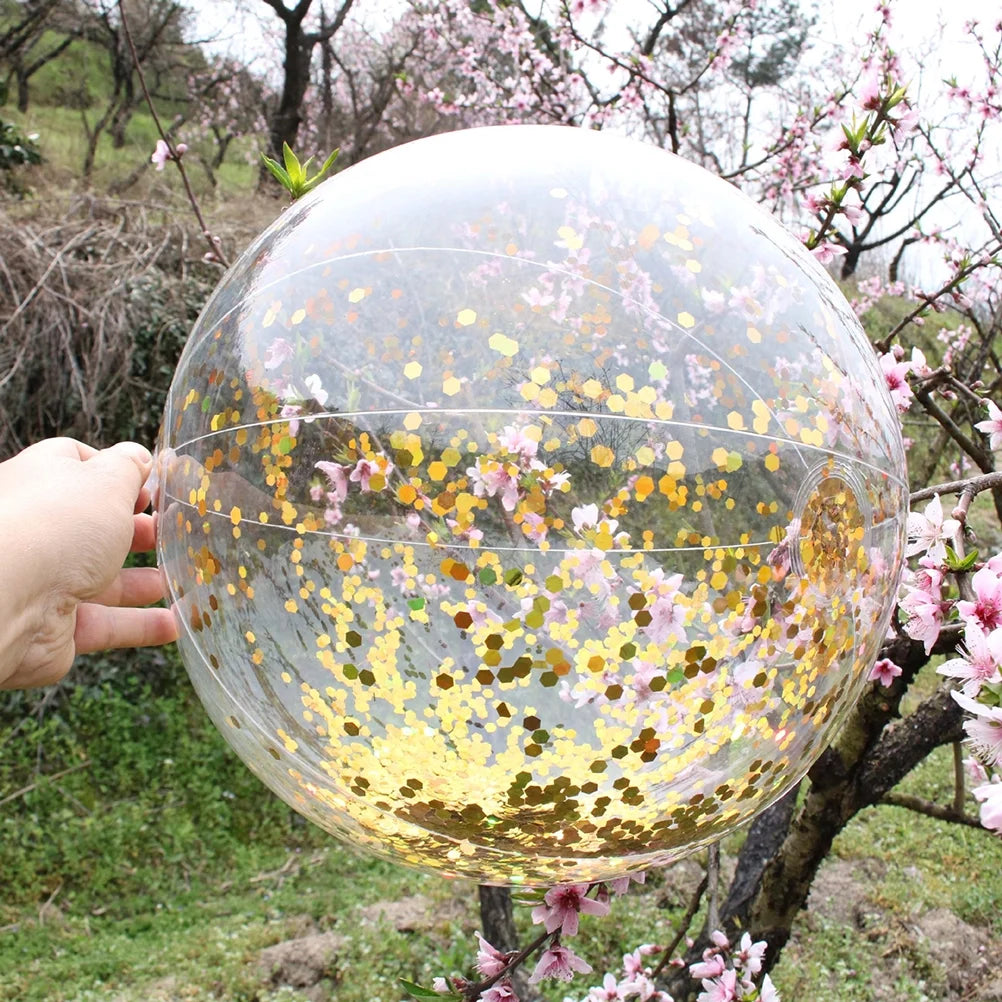 2pcs Glitter Sequin Beach Balls Round Transparent PVC Inflatable Ball Toys with Pumps E799632