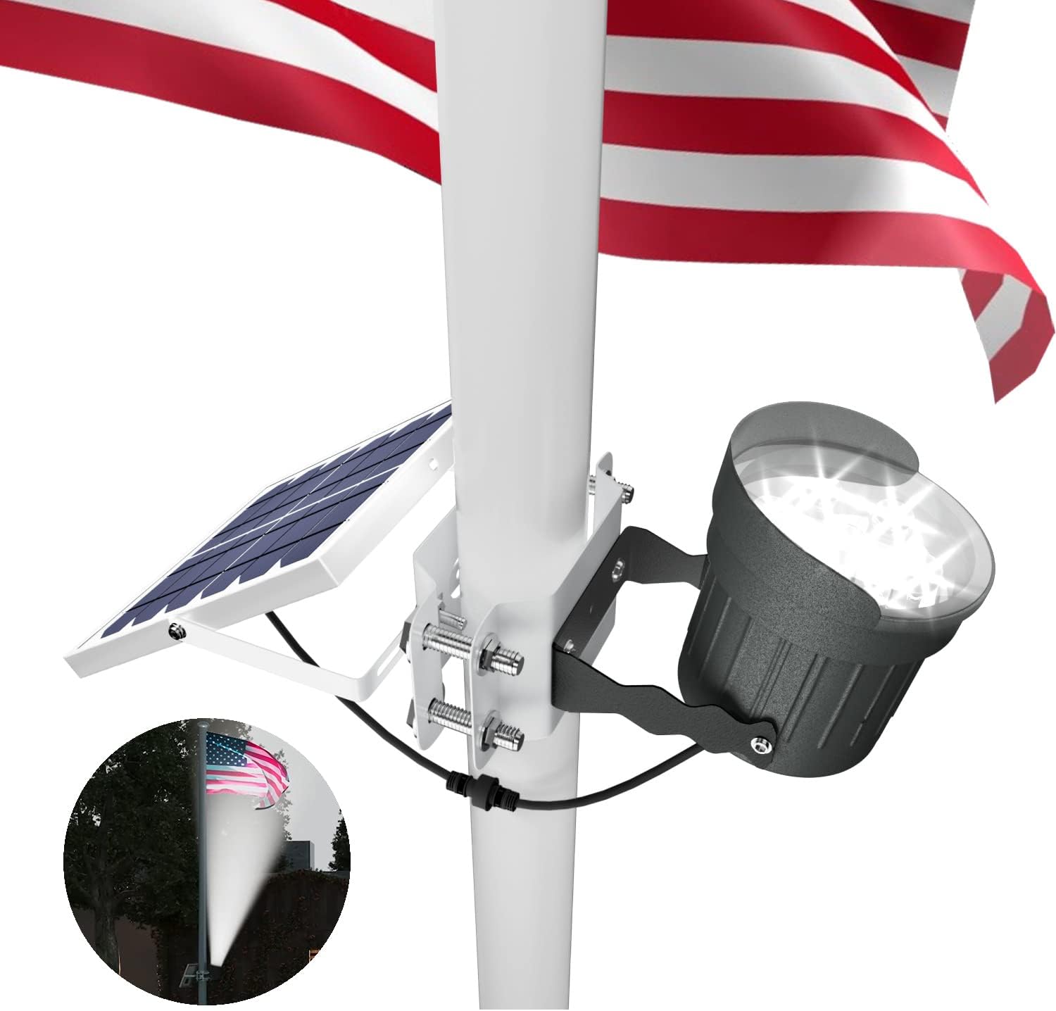 Solar Flag Pole Light 3in1 Design, 2 Brightness, Outdoor Dusk to Dawn X5563
