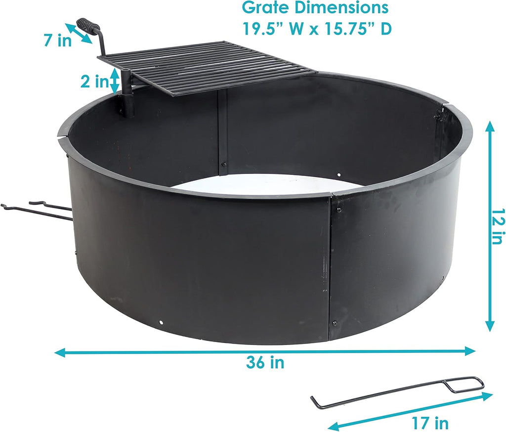 36 Inch Heavy Duty Steel Wood Burning Fire Pit with Cooking Grate and Fire Poker S8911