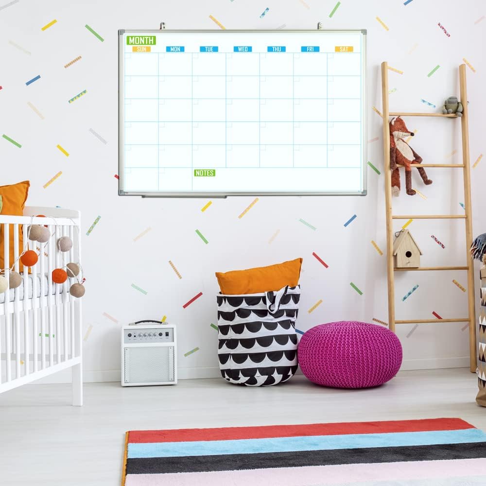 White Board Calendar Monthly 24 x 18 Wall-Mounted Aluminum Framed K5791