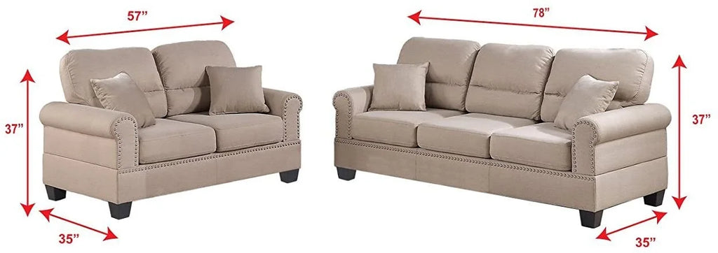 Modern Sand Fabric Sofa Loveseat Set H178911