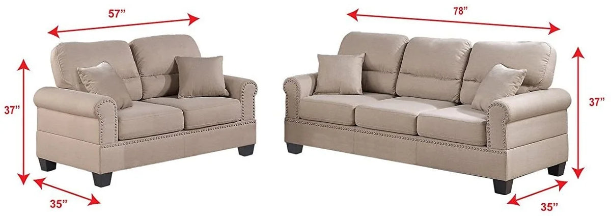 Modern Sand Fabric Sofa Loveseat Set H178911