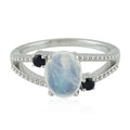 Oval Blue Moonstone Spinel Three Stone Ring 925 Silver C76401
