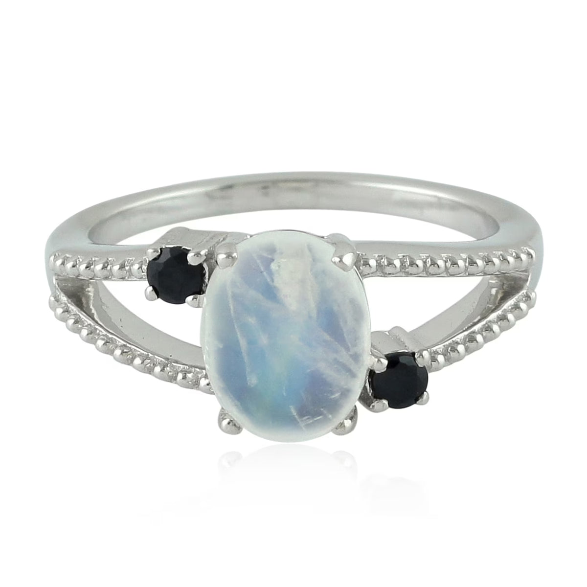 Oval Blue Moonstone Spinel Three Stone Ring 925 Silver C76401