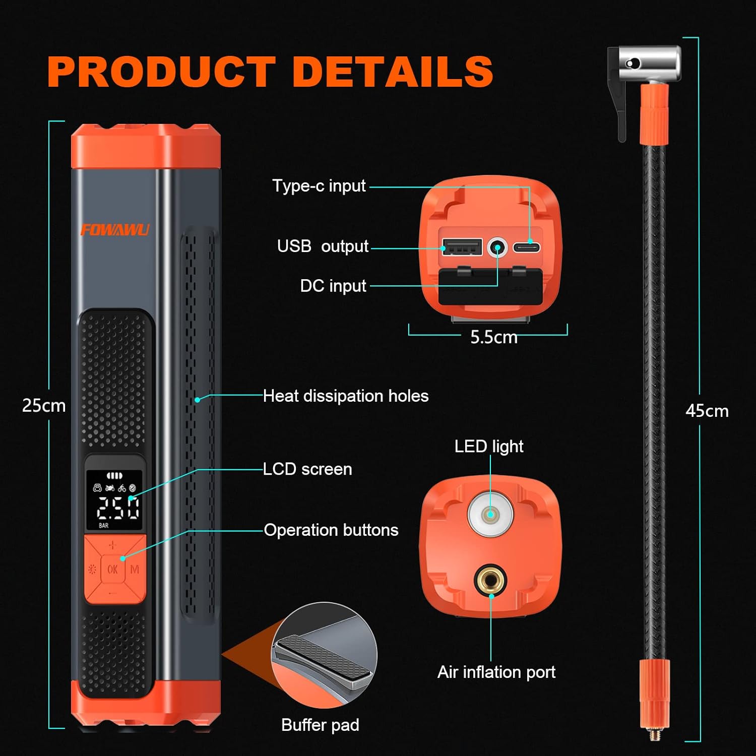 6000mAh 150PSI Tire Inflator Portable Air Compressor with LCD B373
