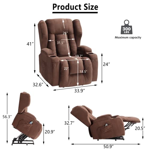 Velvet Electric Lift Recliner Chair with Massage and Heat, USB Ports, 2 Cup Holders G859854