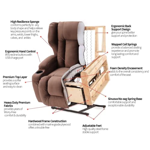 Velvet Electric Lift Recliner Chair with Massage and Heat, USB Ports, 2 Cup Holders G859854