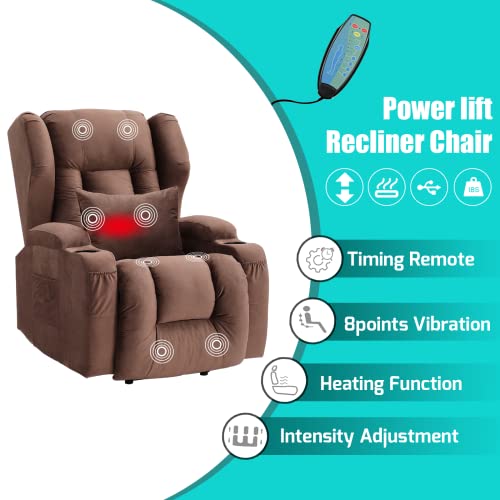 Velvet Electric Lift Recliner Chair with Massage and Heat, USB Ports, 2 Cup Holders G859854