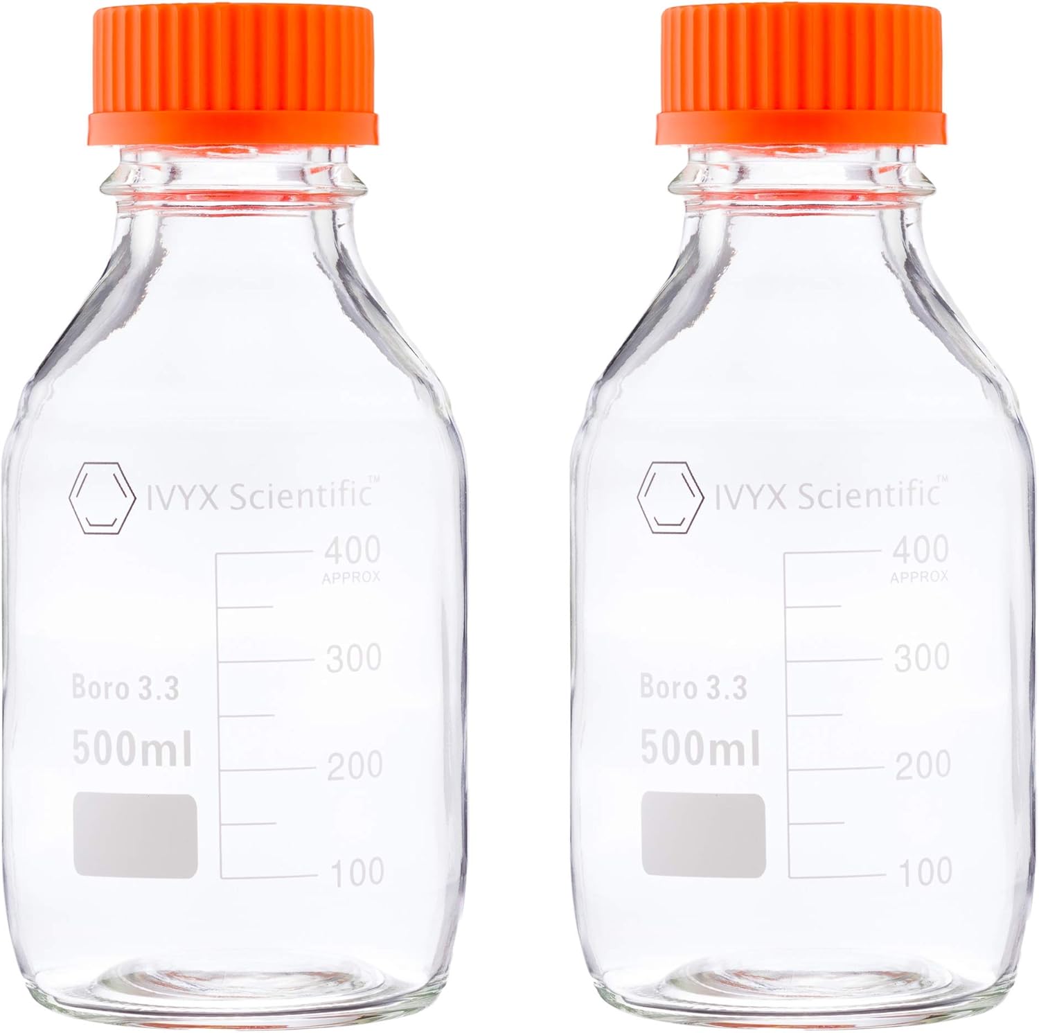 Round Media Storage Bottle, Borosilicate Glass, with GL45 Screw Cap - Pack of 2 (100 mL) U560