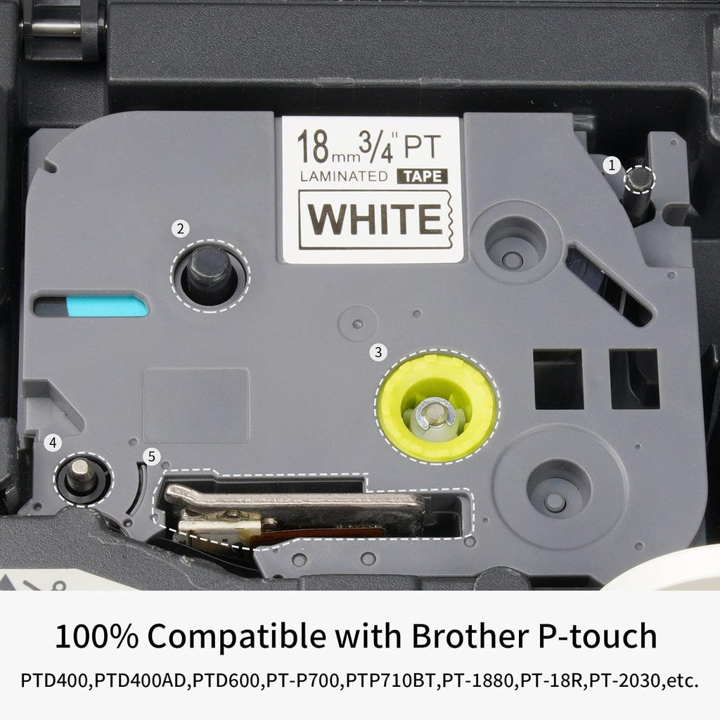 10 Pack Black on White Laminated Label Tape for Brother Ptouch Label Maker M2018