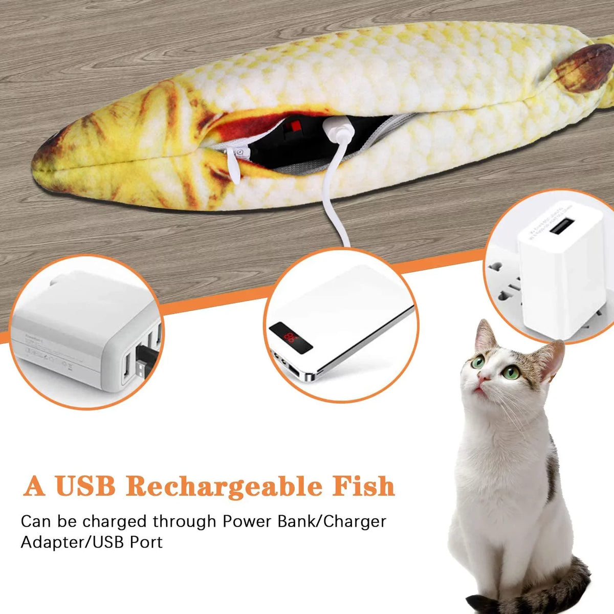 Electric Moving Wagging Fish Cats Toy B124
