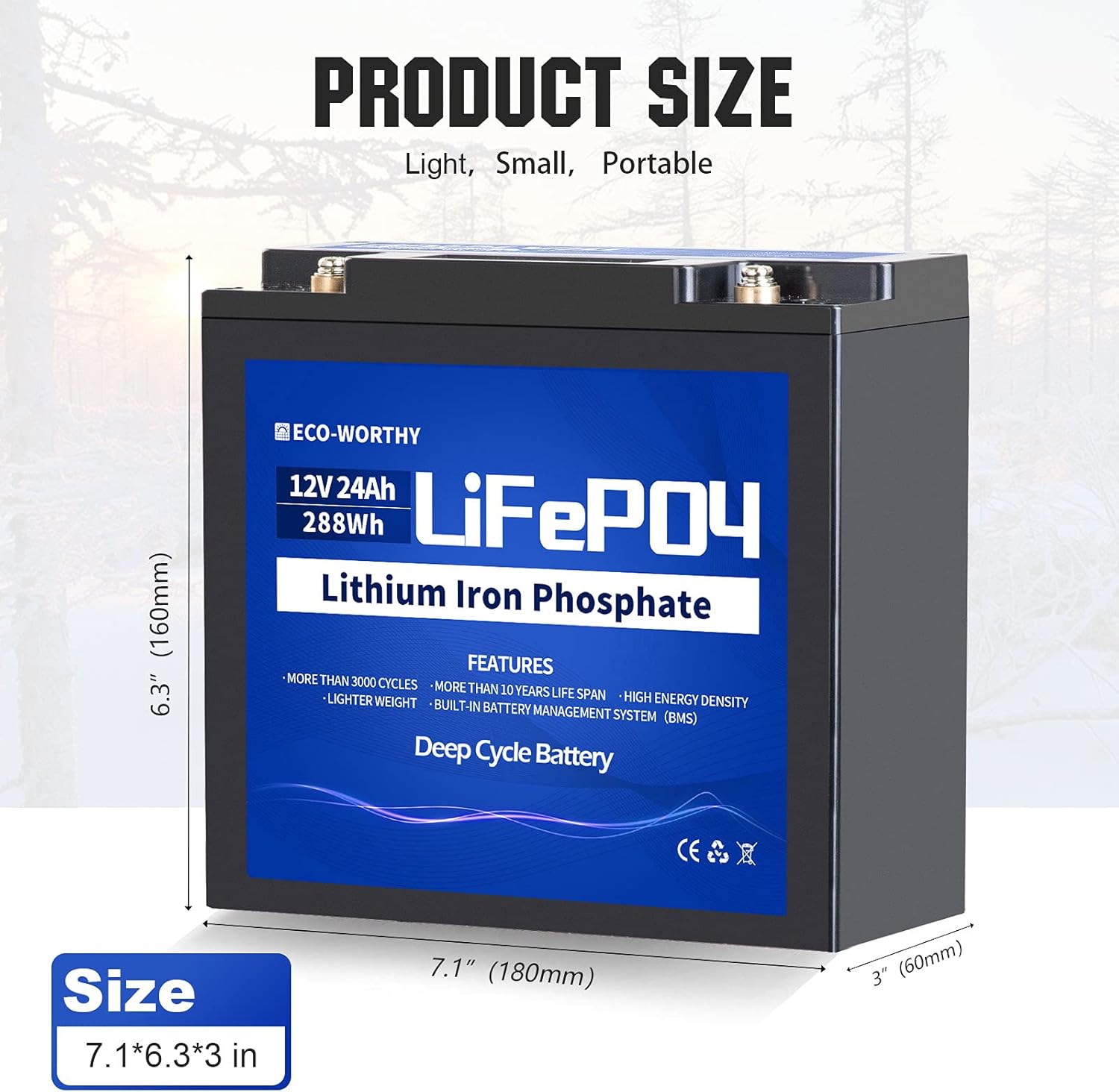 12V 24Ah LiFePO4 Lithium Iron Phosphate Battery with BMS Protection J8178