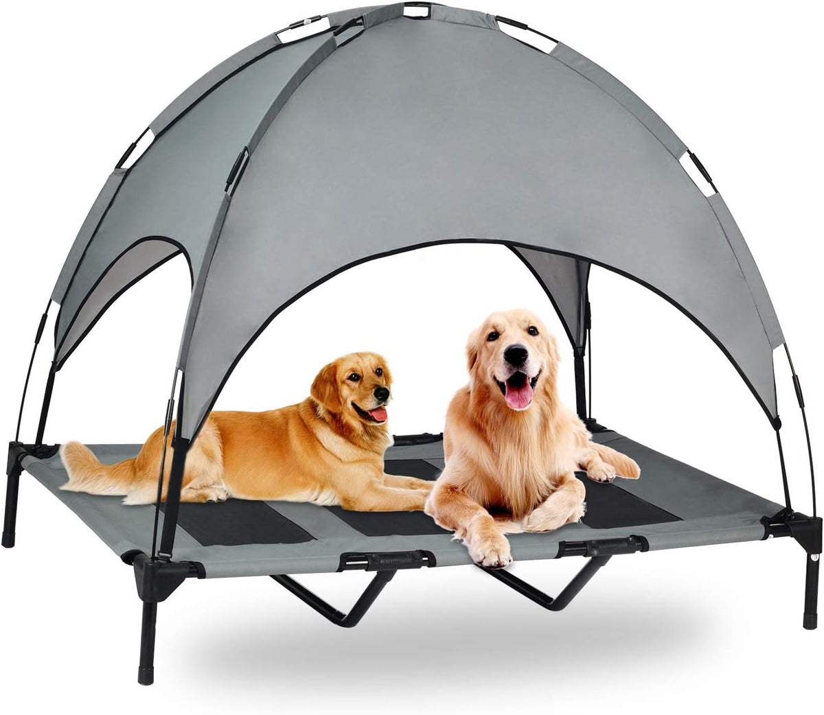 Elevated Pet Cot with Canopy, 1680D Oxford Fabric Raised Mesh Cot, Large, Brown Y1203