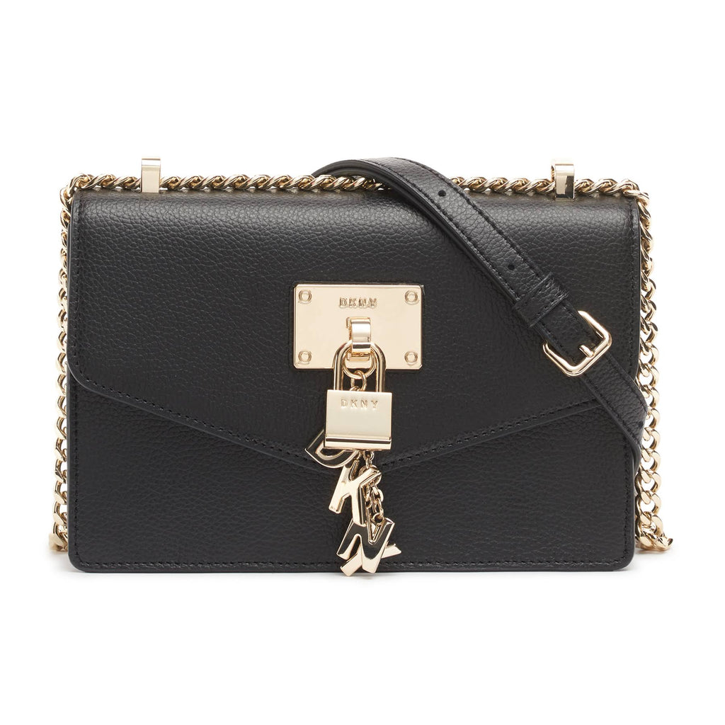 Leather Flap Shoulder Bag Black/Gold O503