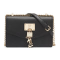 Leather Flap Shoulder Bag Black/Gold O503