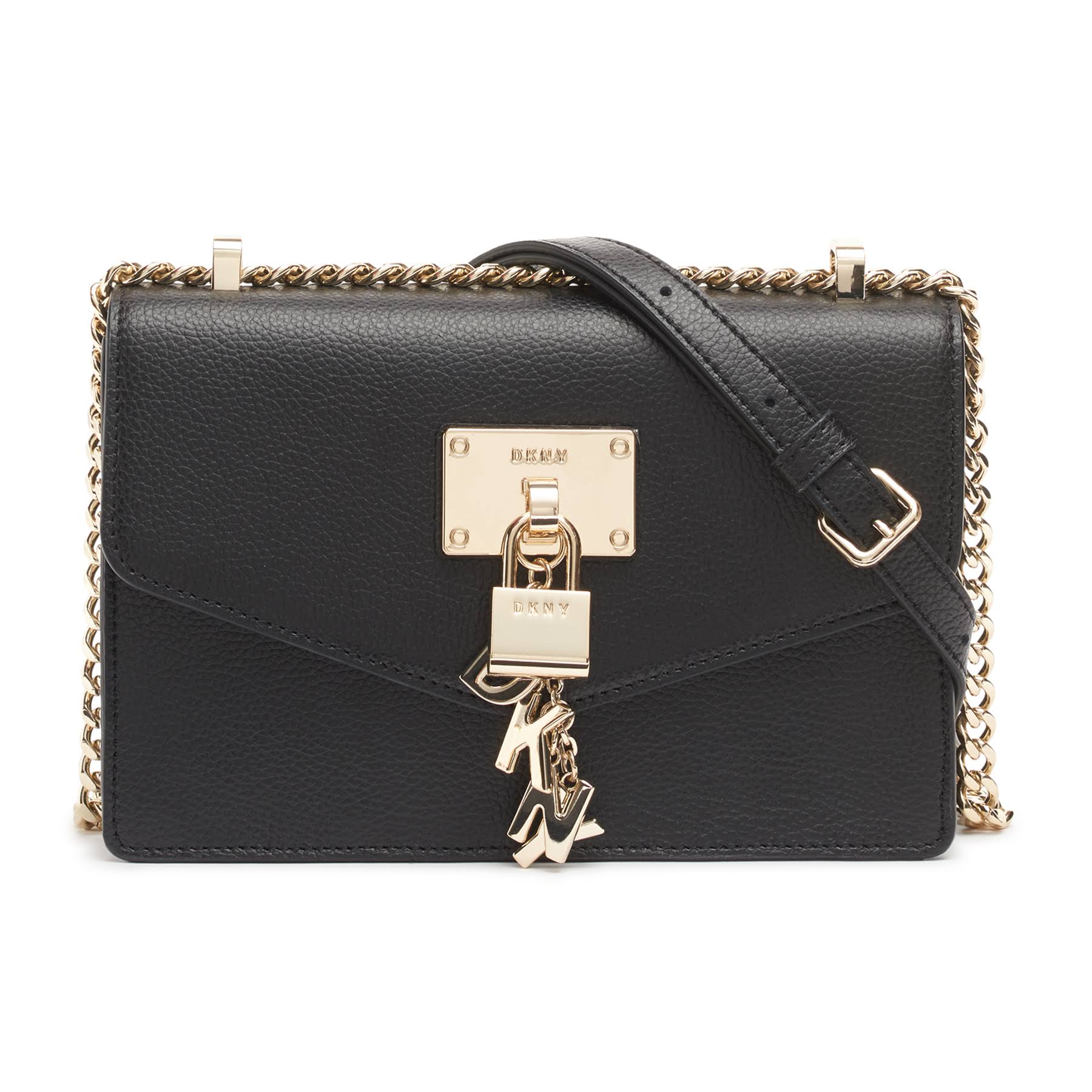 Leather Flap Shoulder Bag Black/Gold O503