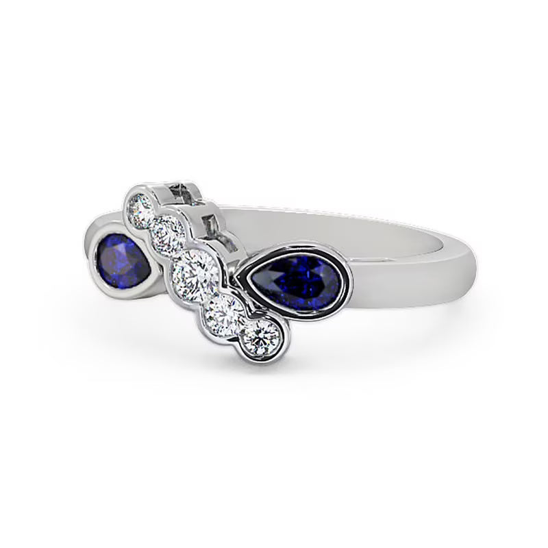 0.80 Ct Pear Cut Natural Blue Sapphire Diamond Eternity Band 14K White Gold Size 11 P242