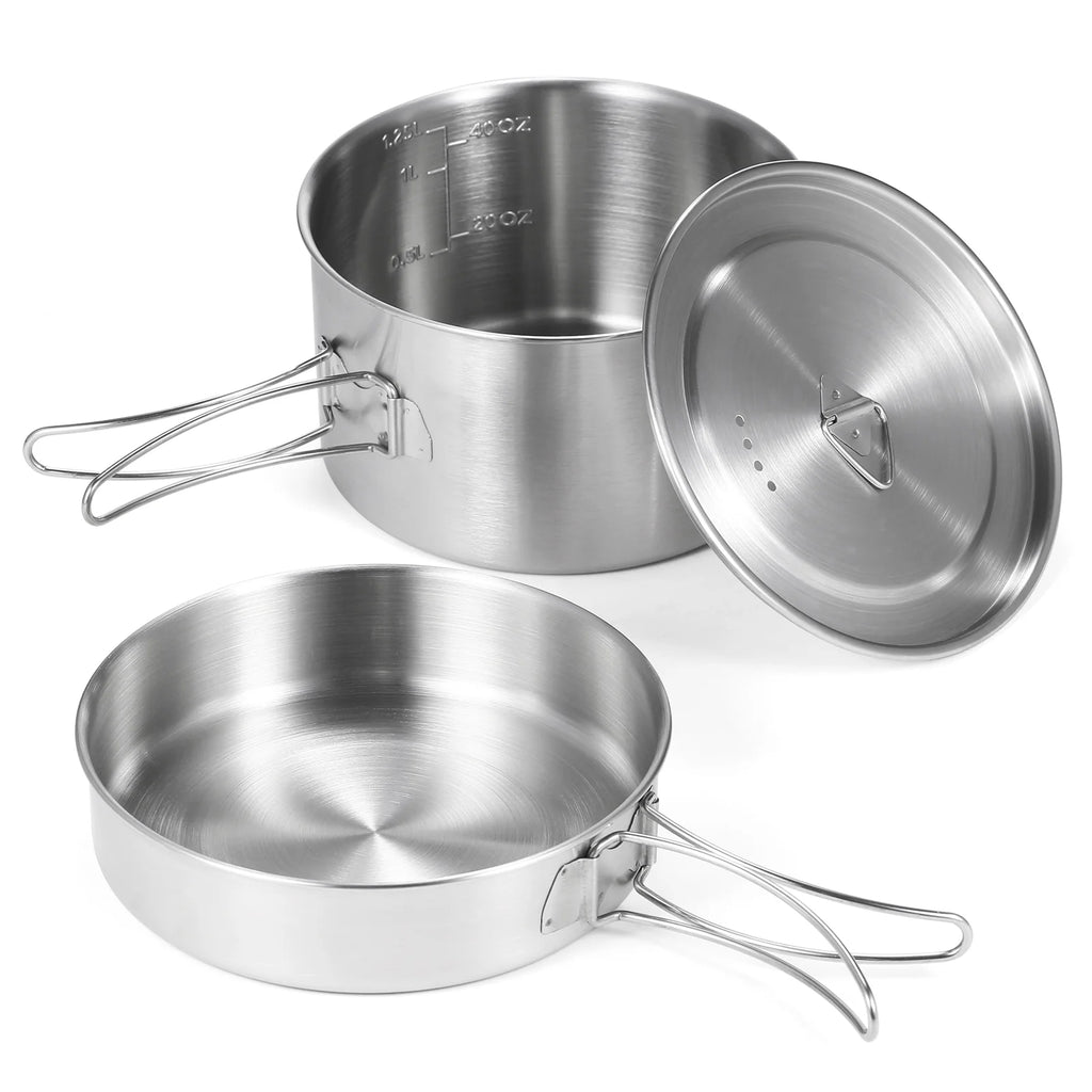 2pcs Stainless Steel Camping Cookware Set with Mesh Carry Bag F879