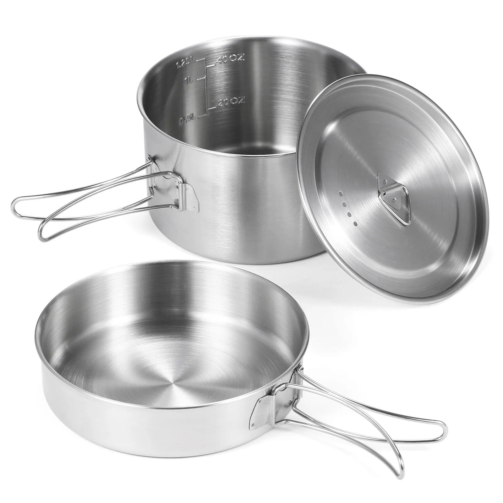 2pcs Stainless Steel Camping Cookware Set with Mesh Carry Bag F879