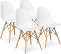 White Molded Plastic Dining Chairs with Wood Legs, Set of 4 Y627