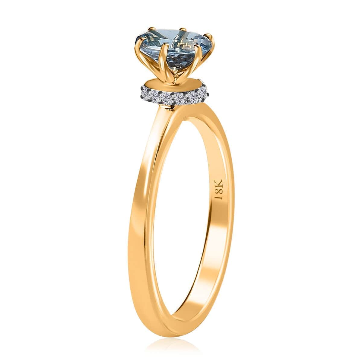 Oval Blue Aquamarine White Diamond 18K Yellow Gold Ring Size 7 Q10495