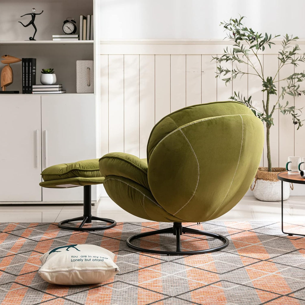 Light Green Velvet Swivel Accent Chair with Ottoman J996746