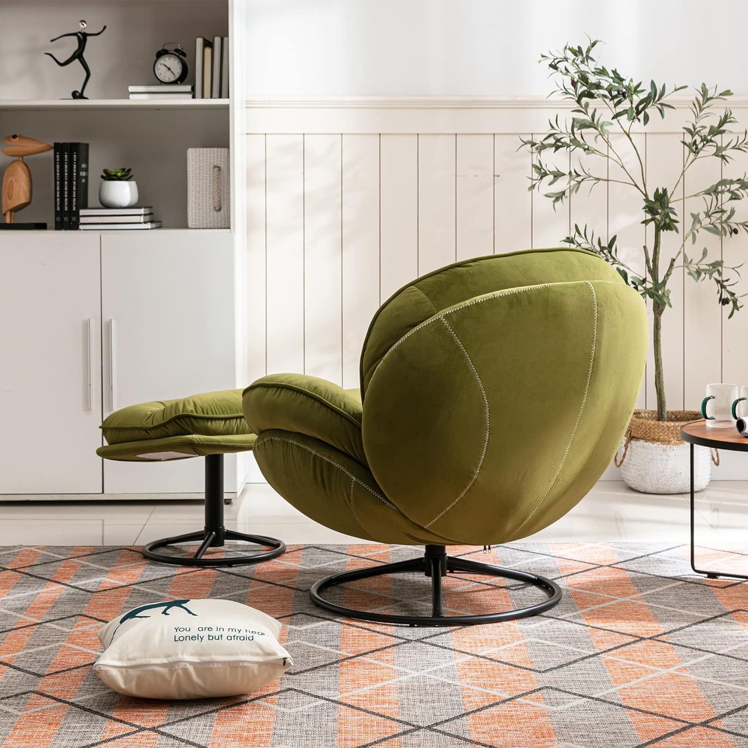 Light Green Velvet Swivel Accent Chair with Ottoman J996746